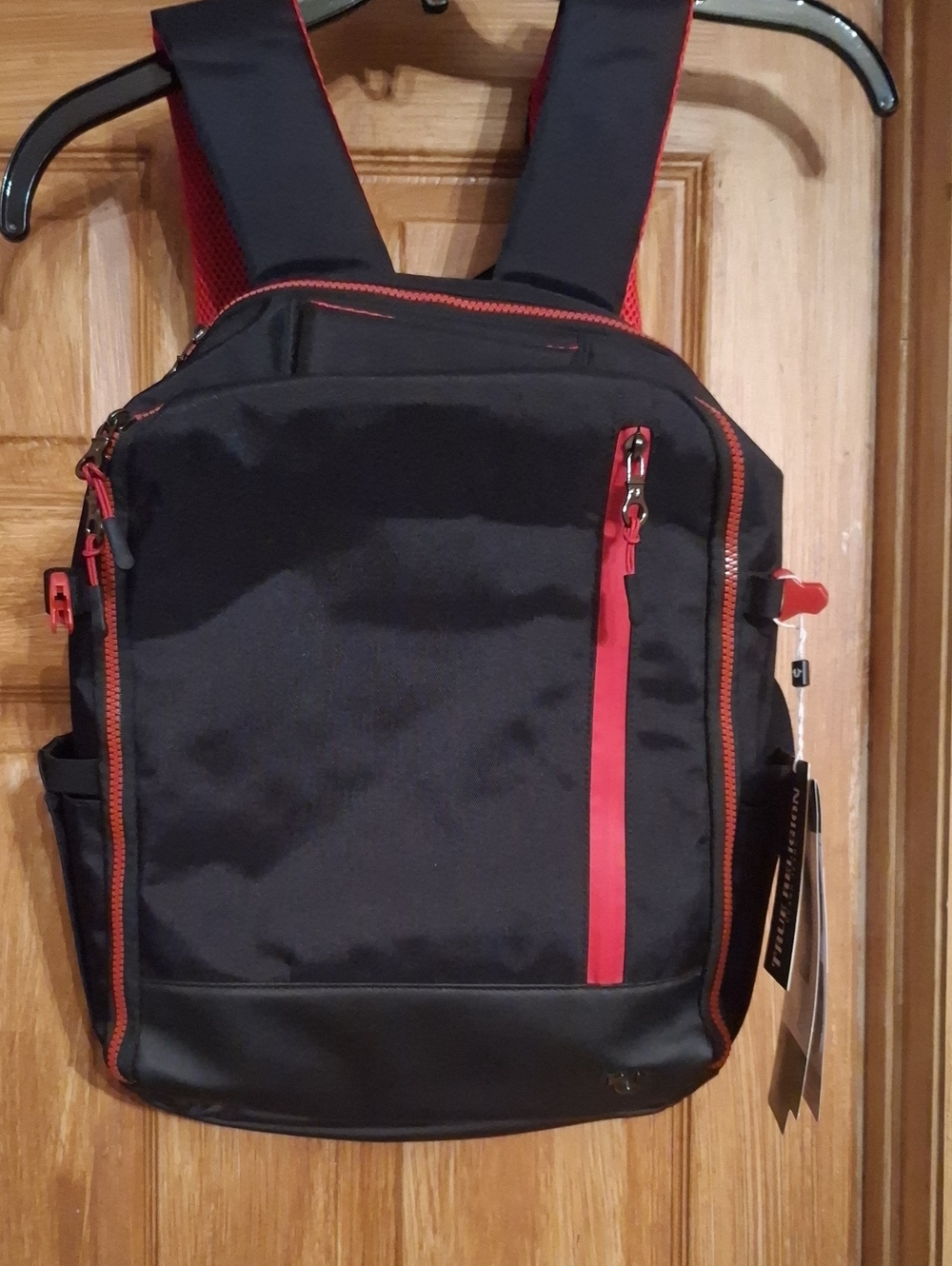 True Religion Black Backpack with Red Accents